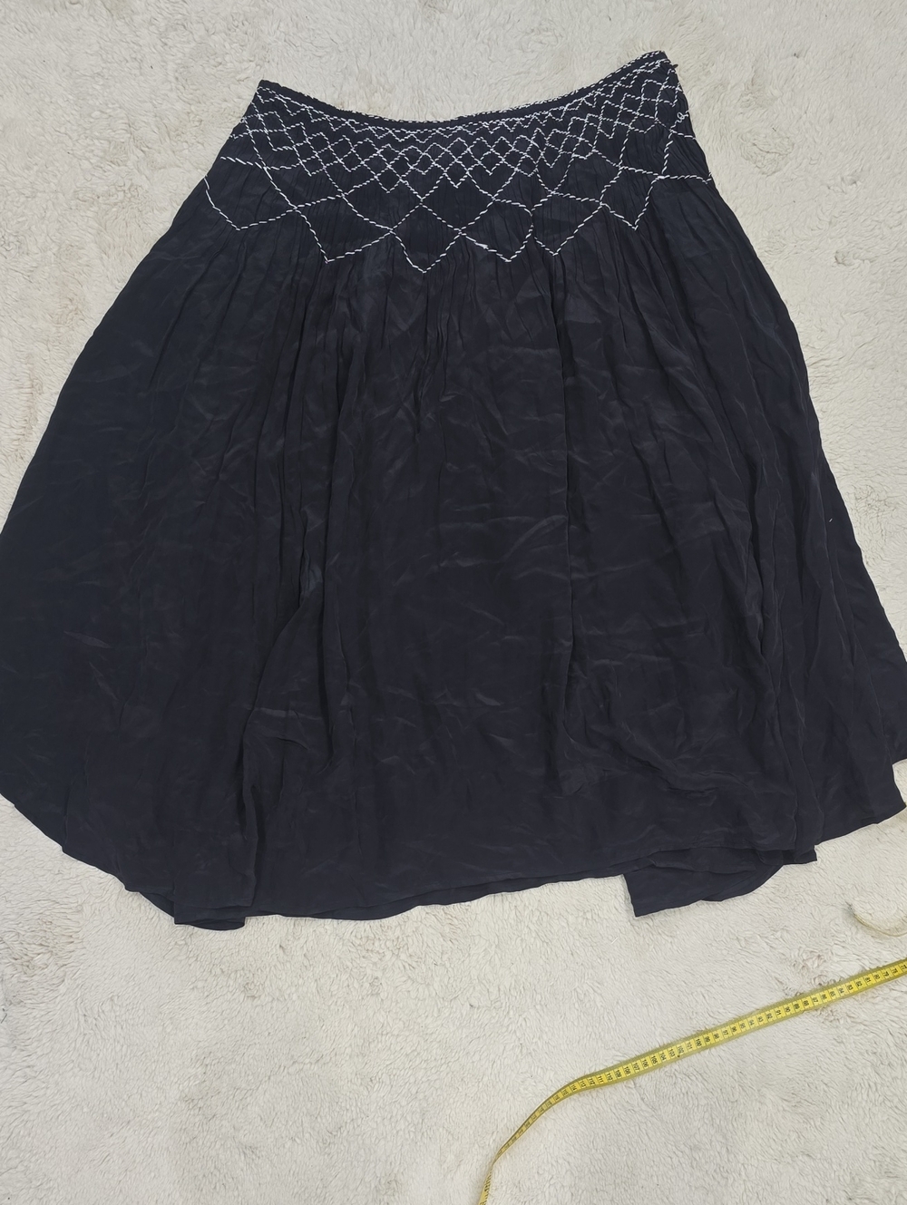 Anthropologie Black Smocked Waist Circle Skirt